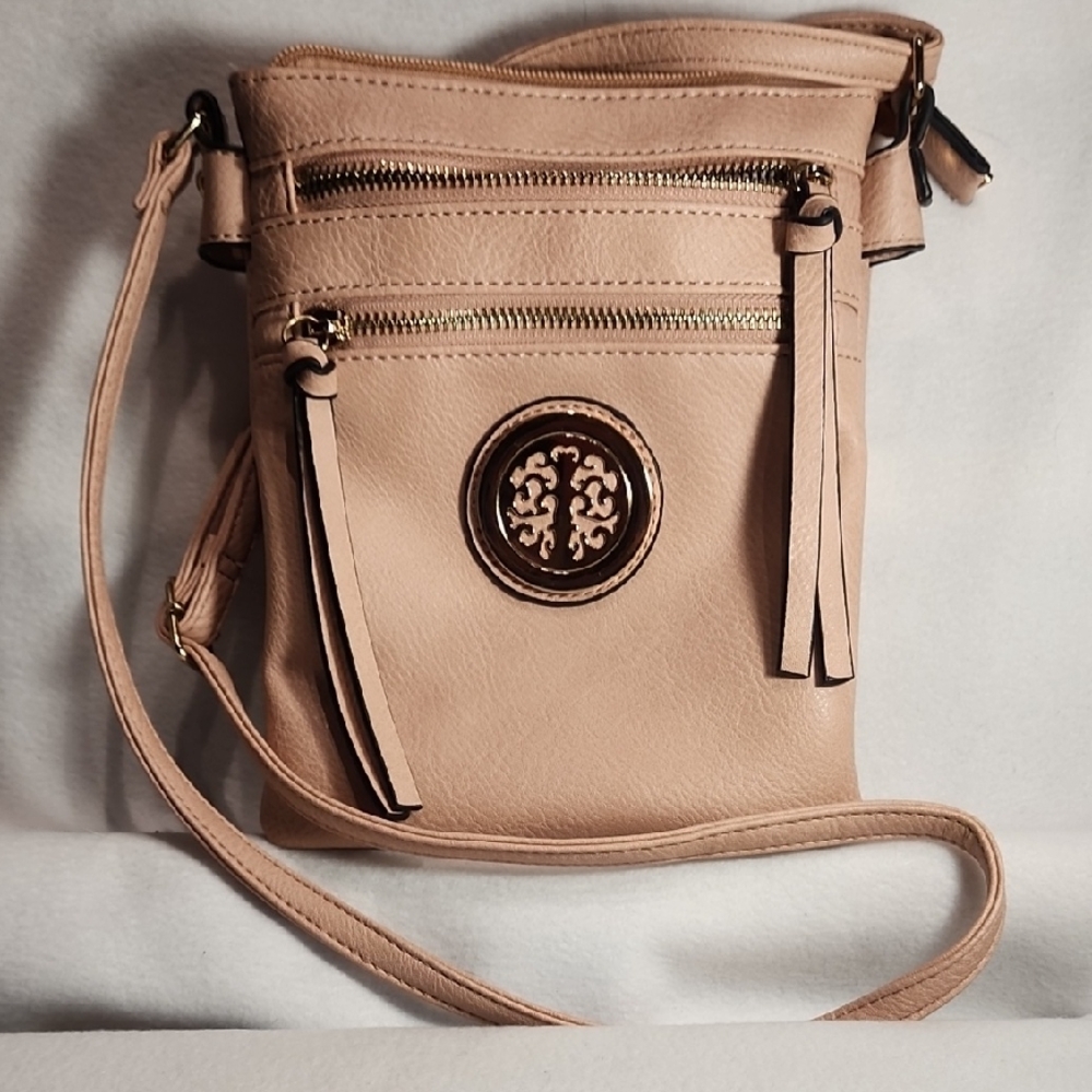 Chic Beige Crossbody Bag with Logo Accent